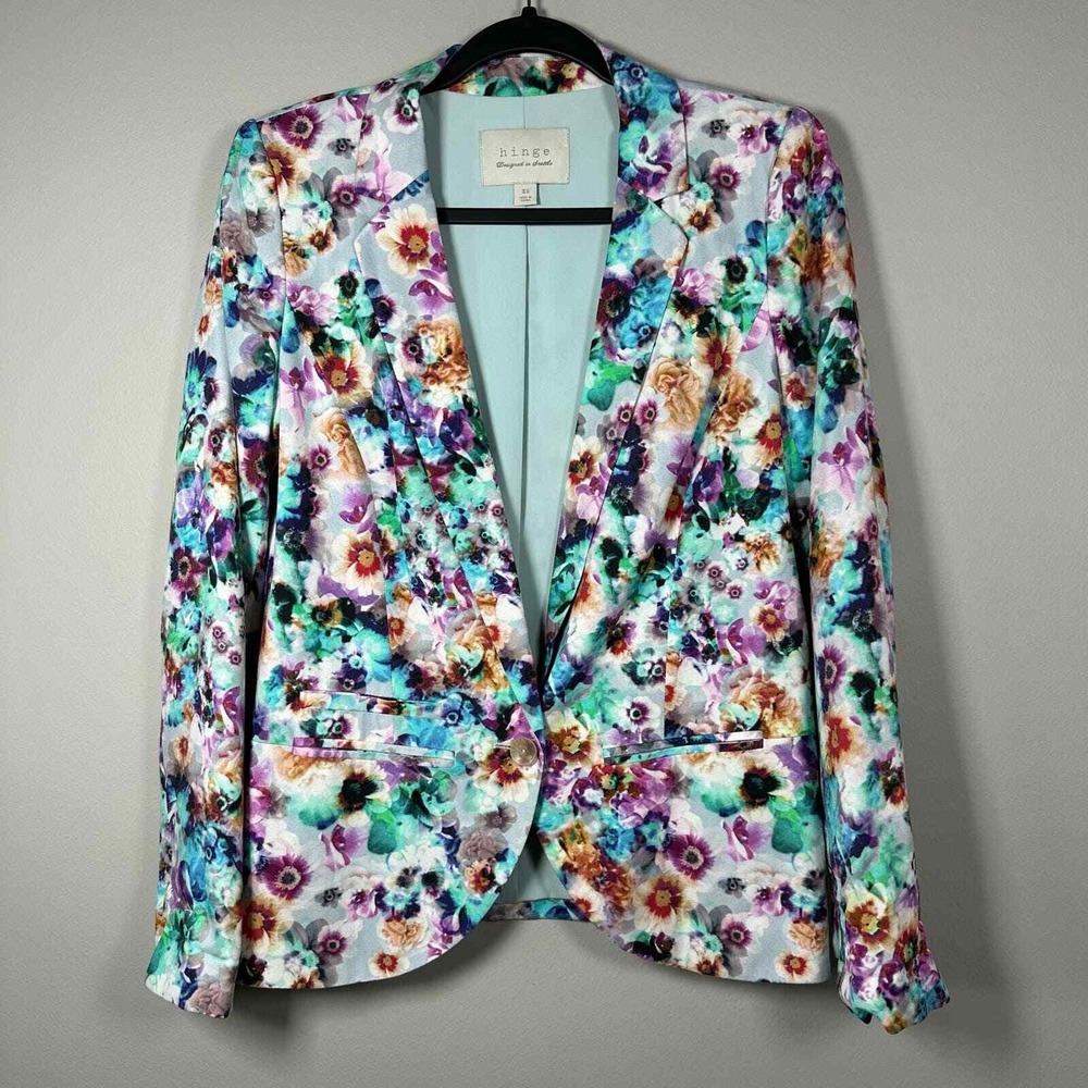 Hinge XS Blazer Multicolor Long Sleeve Floral Print Single Button Notched Lapel